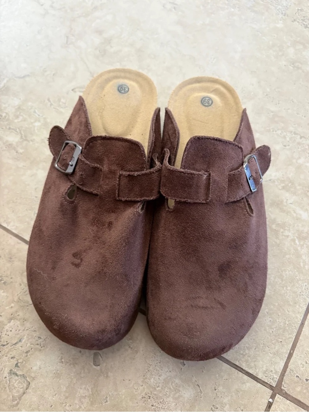 *NEW* Brown Suede Clogs with Buckle - Size 39